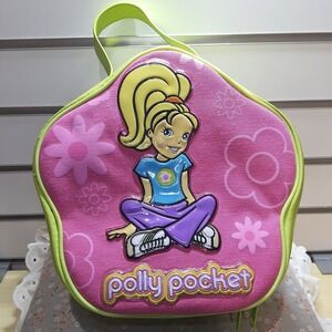 Vintage 2003 Polly Pocket Pink & LIME Green Flower Shaped Storage Zipper Bag